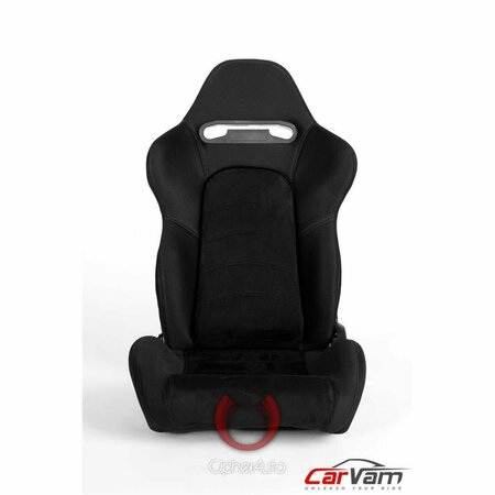 OMNISPORTS Outer Gray Stitching Universal Racing Seats - Black Cloth with Suede Insert OM3359238